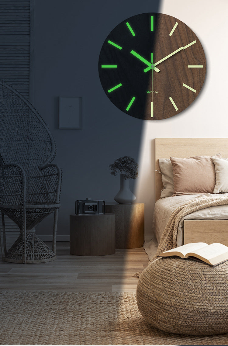 Glow in Dark Wood Textured Silent Wall Clock 12 Inches