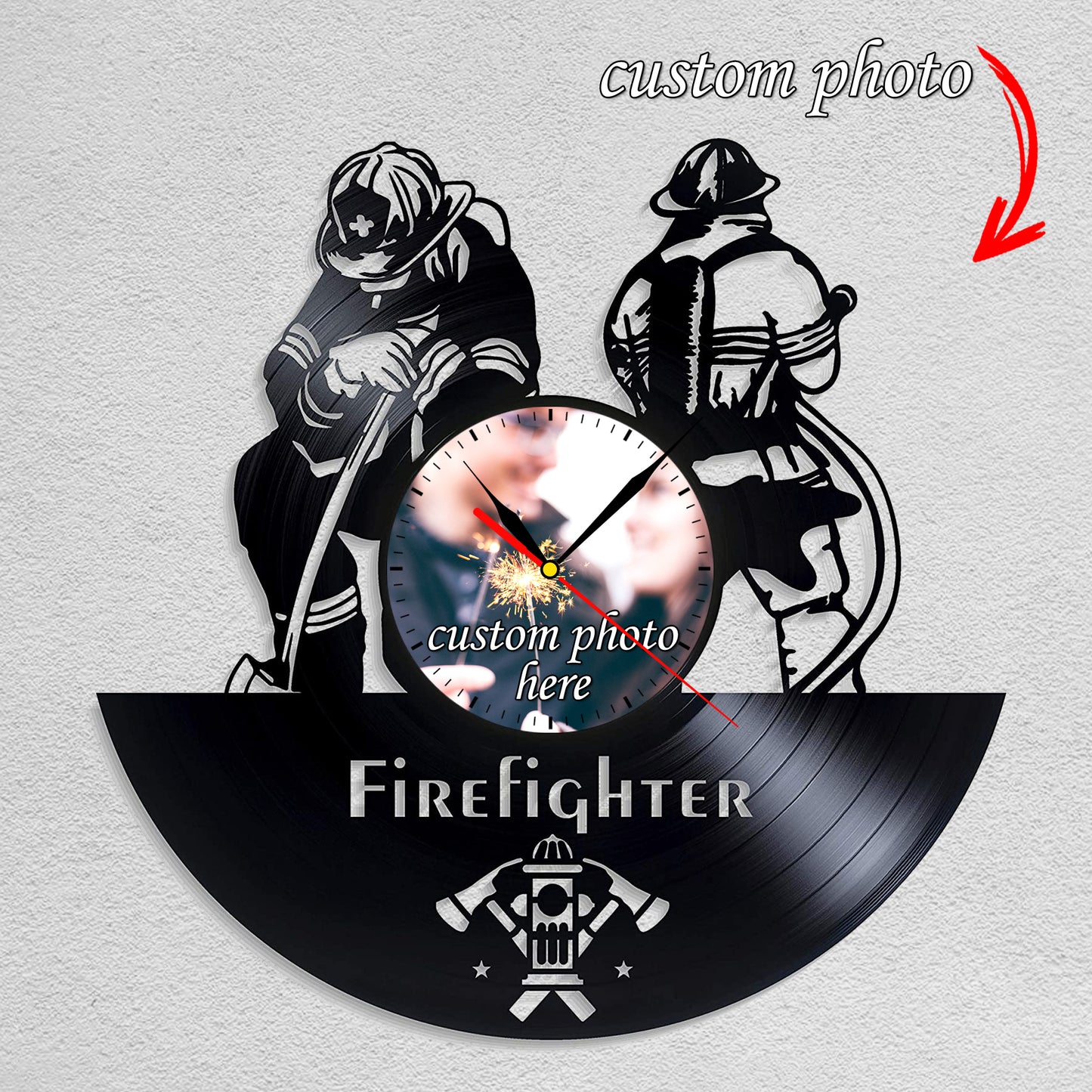 Gift for Firefighter Dad Personalized Photo Wall Clock