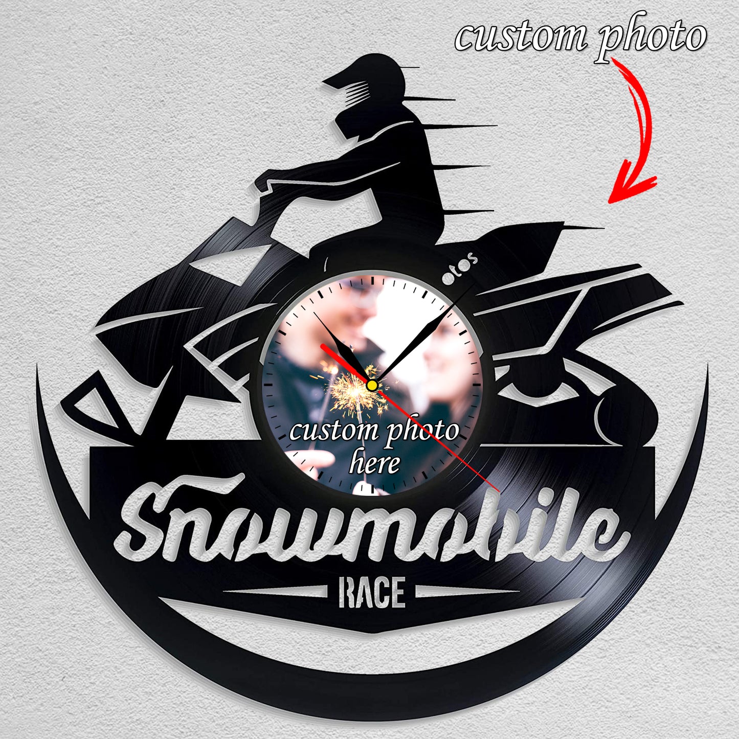 Personalized Photo Wall Clock Gift for Snowmobile Lover