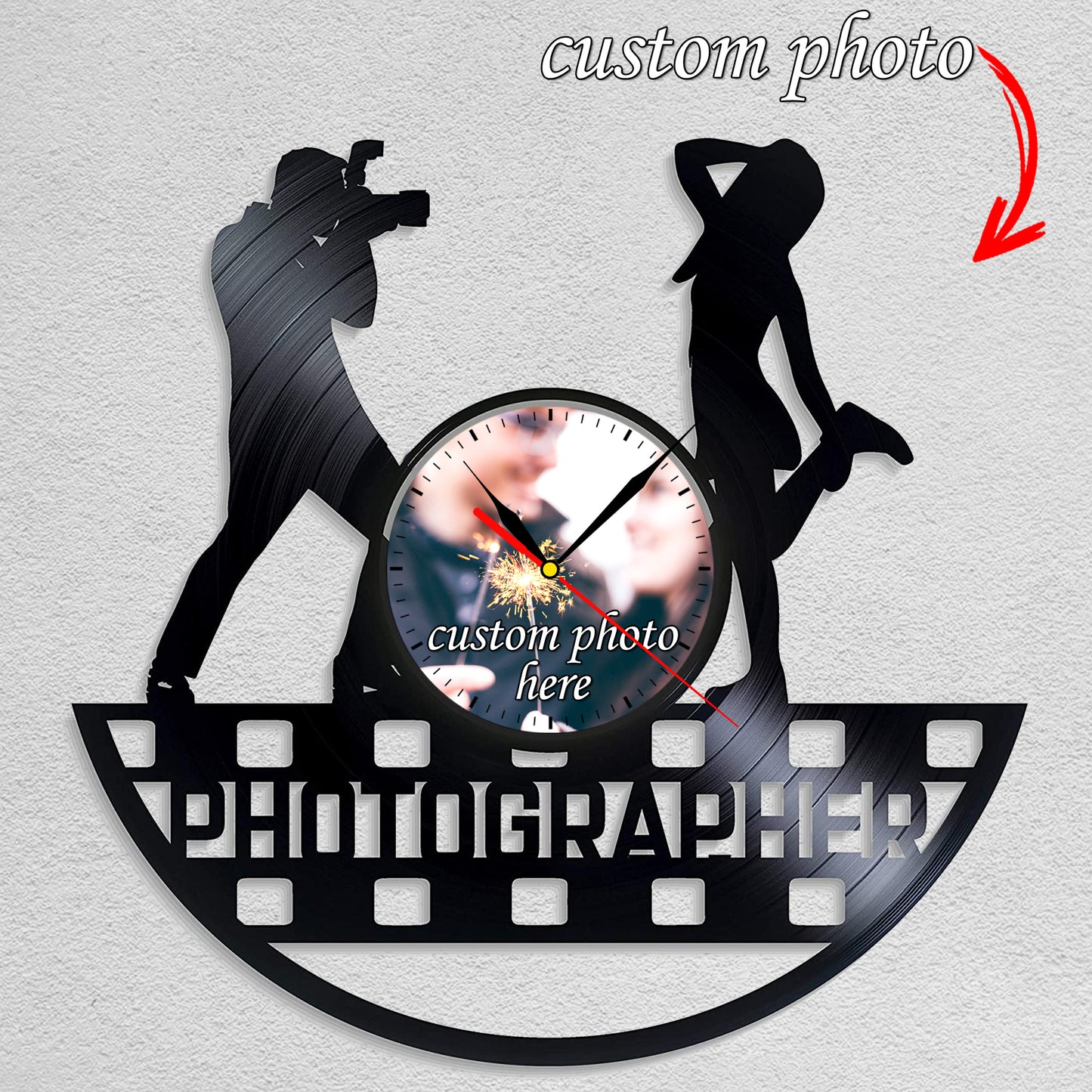 Gift for Photographer Men Custom Photo Vinyl Clock