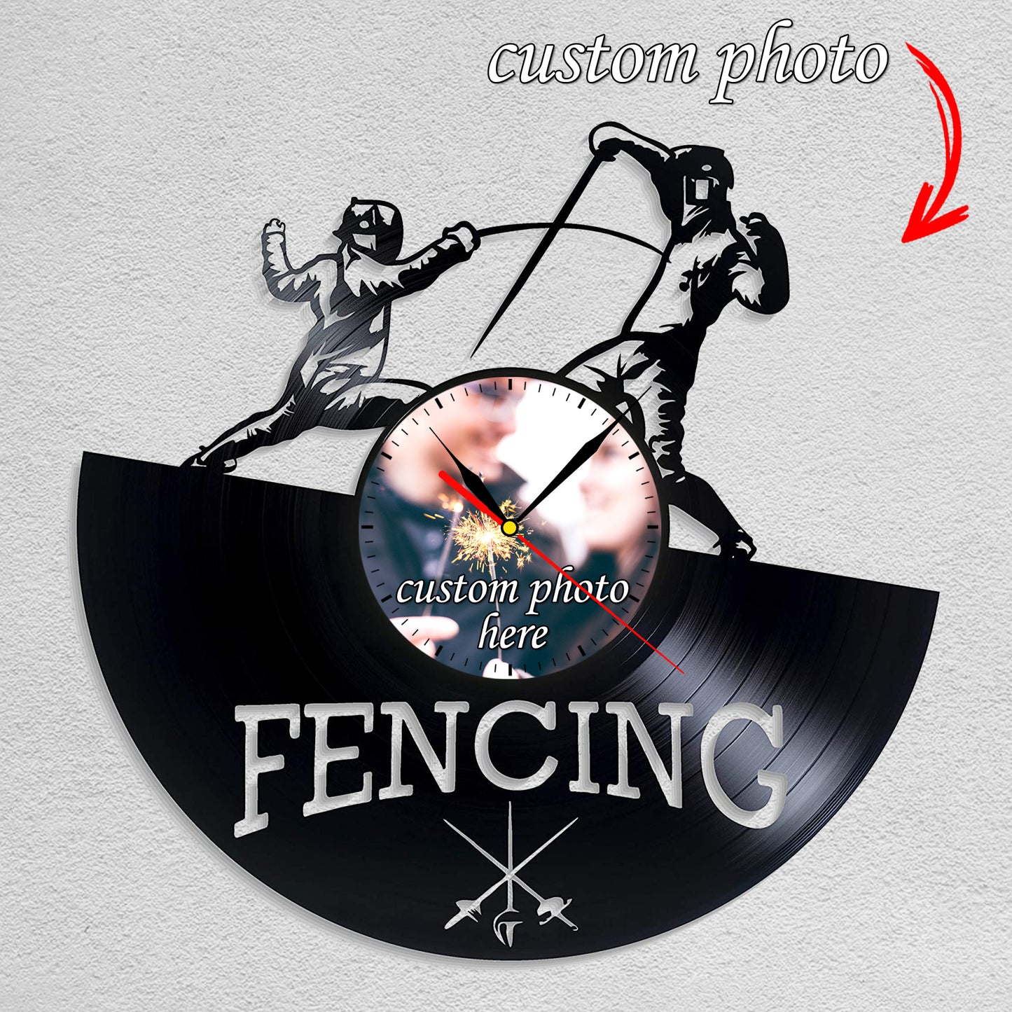 Gift for Fencing Sports Fan Personalized Photo Clock