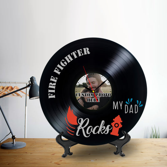 Personalized Photo Lp Record Clock Gift for Firefighter Dad