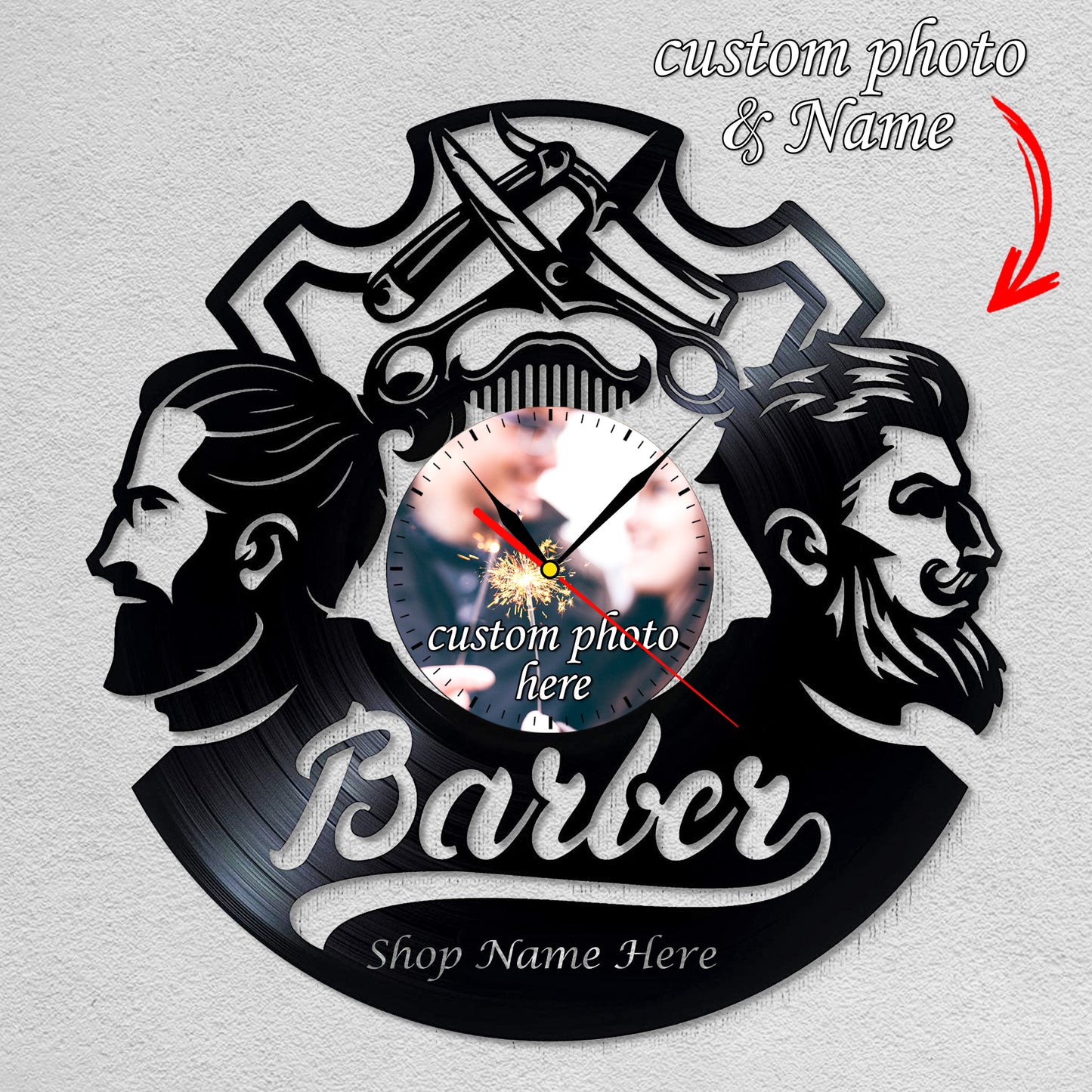 Gift for Barber Men Hair stylist Photo Clock for Hairdresser