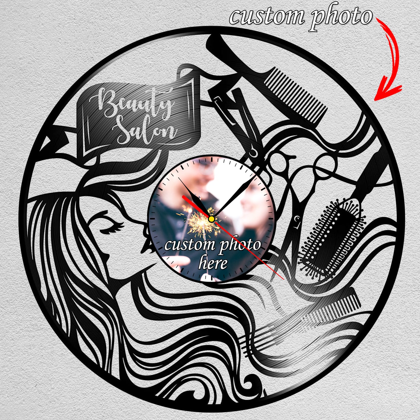 Beauty Parlor Decor Gift for Hair Stylist Photo Wall Clock