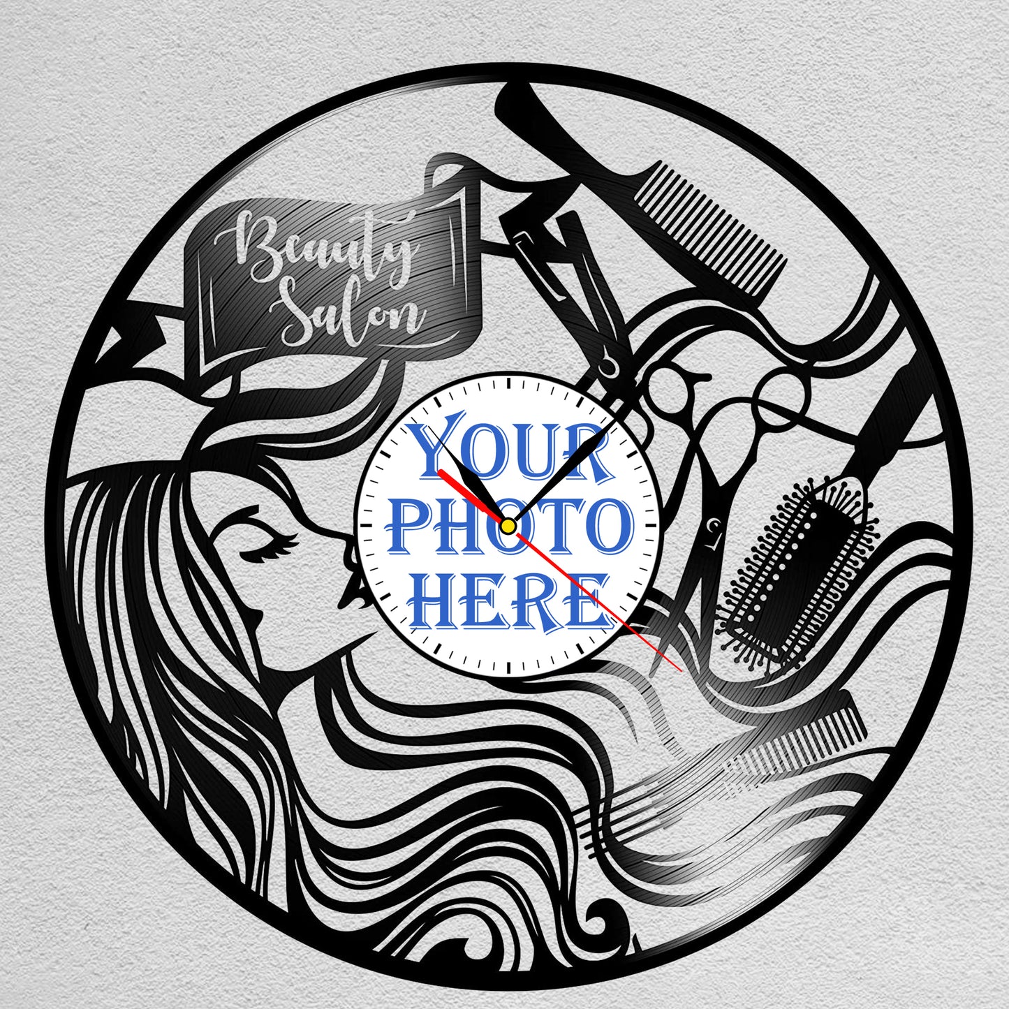 Beauty Parlor Decor Gift for Hair Stylist Photo Wall Clock