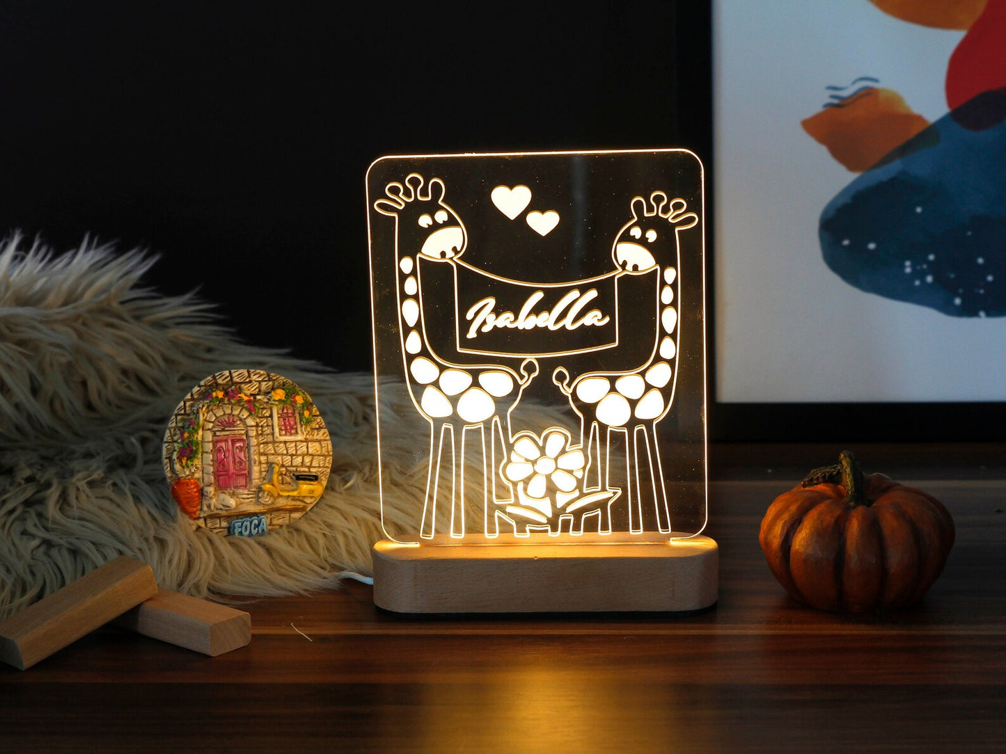 Custom Name Giraffe Lamp - Kid's Bedroom Décor