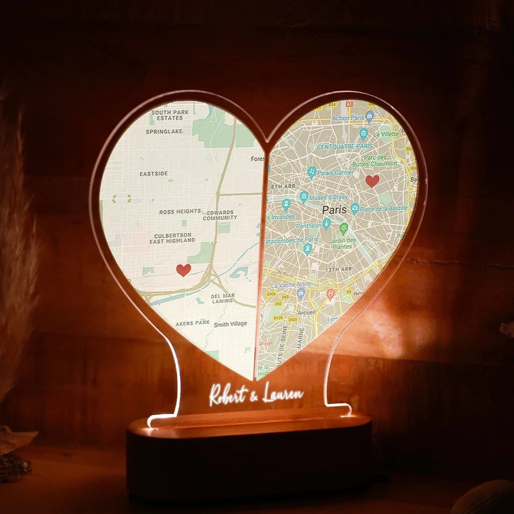 Personalized Map Print Heart Night Lamp
