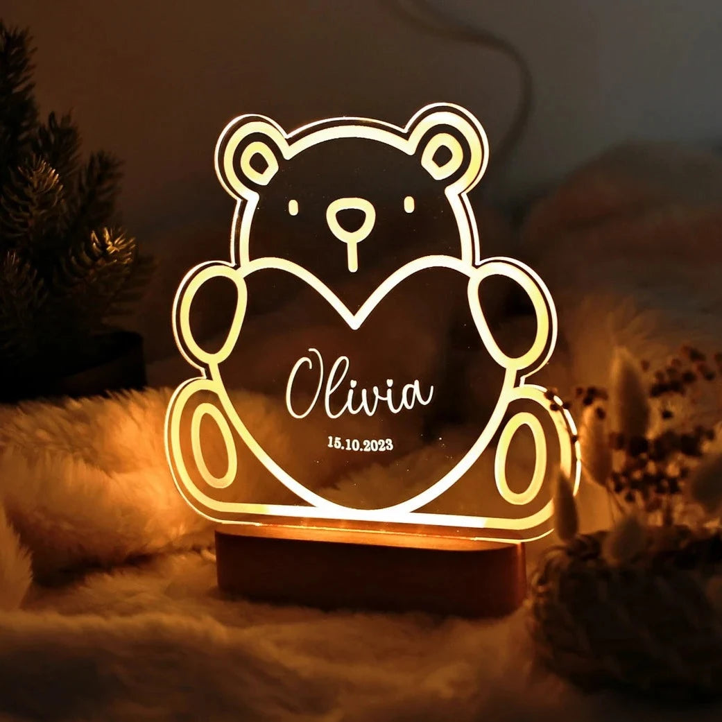Kid's Name Teddy Bear Lamp for Bedroom