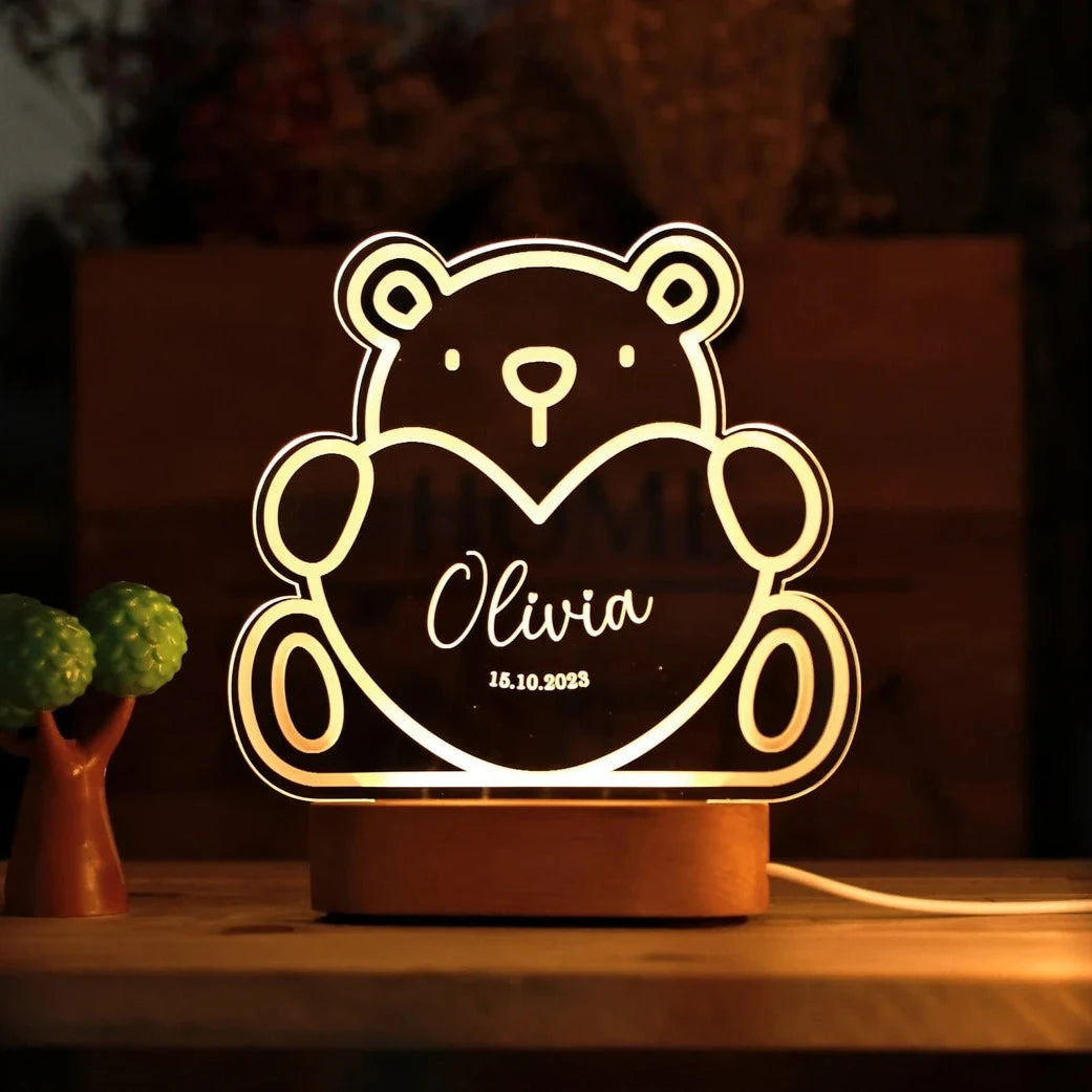 Kid's Name Teddy Bear Lamp for Bedroom