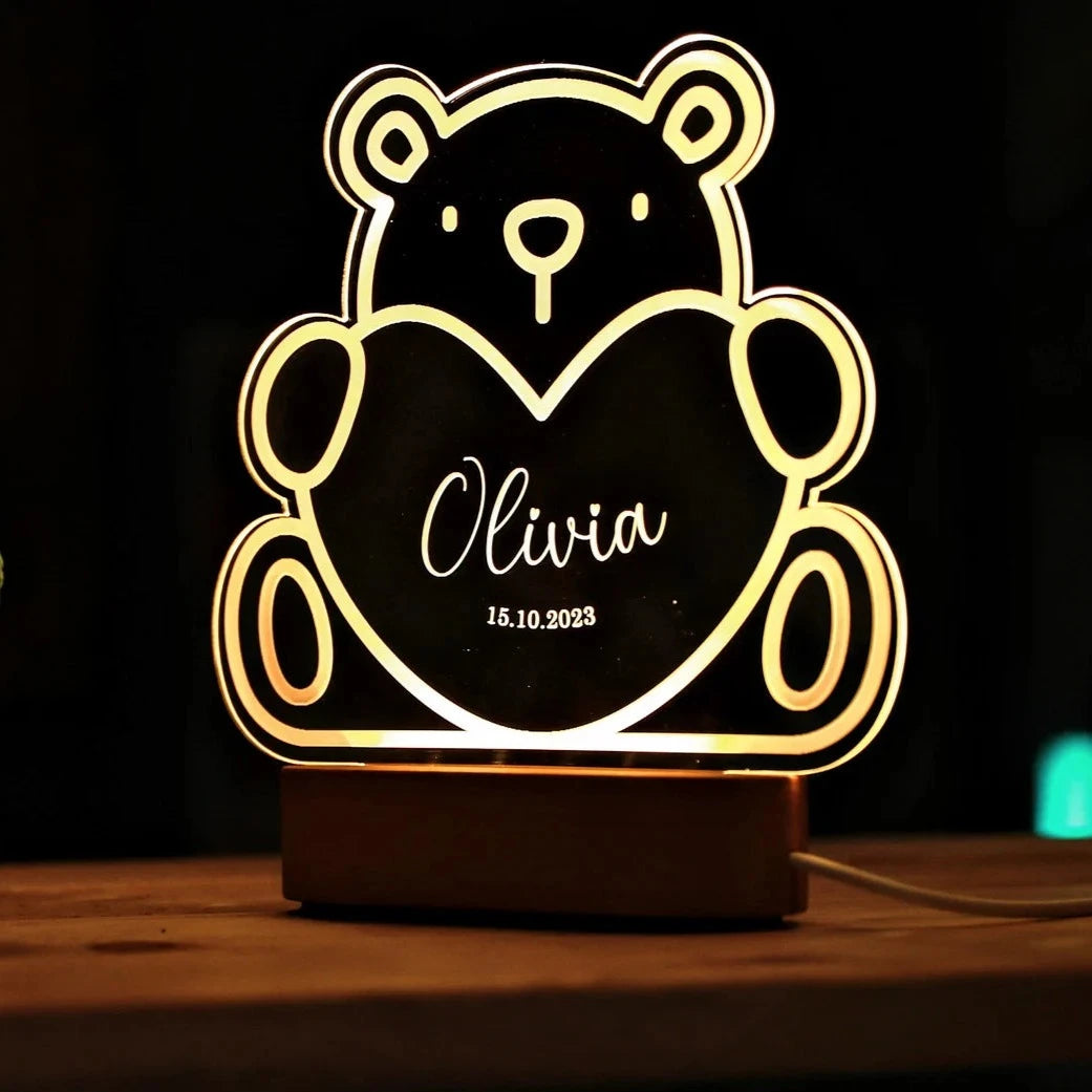 Kid's Name Teddy Bear Lamp for Bedroom