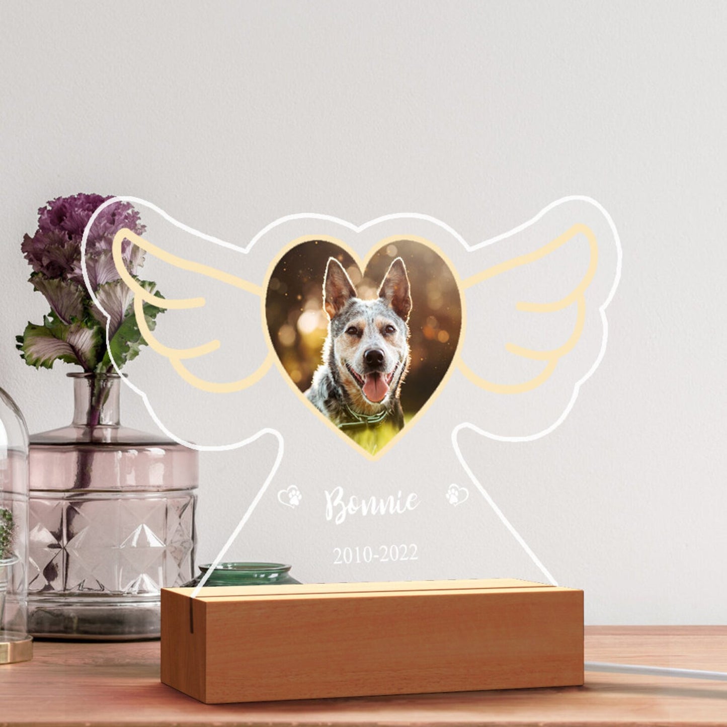 Personalized Photo Angel Wings Pet Memorial Lamp