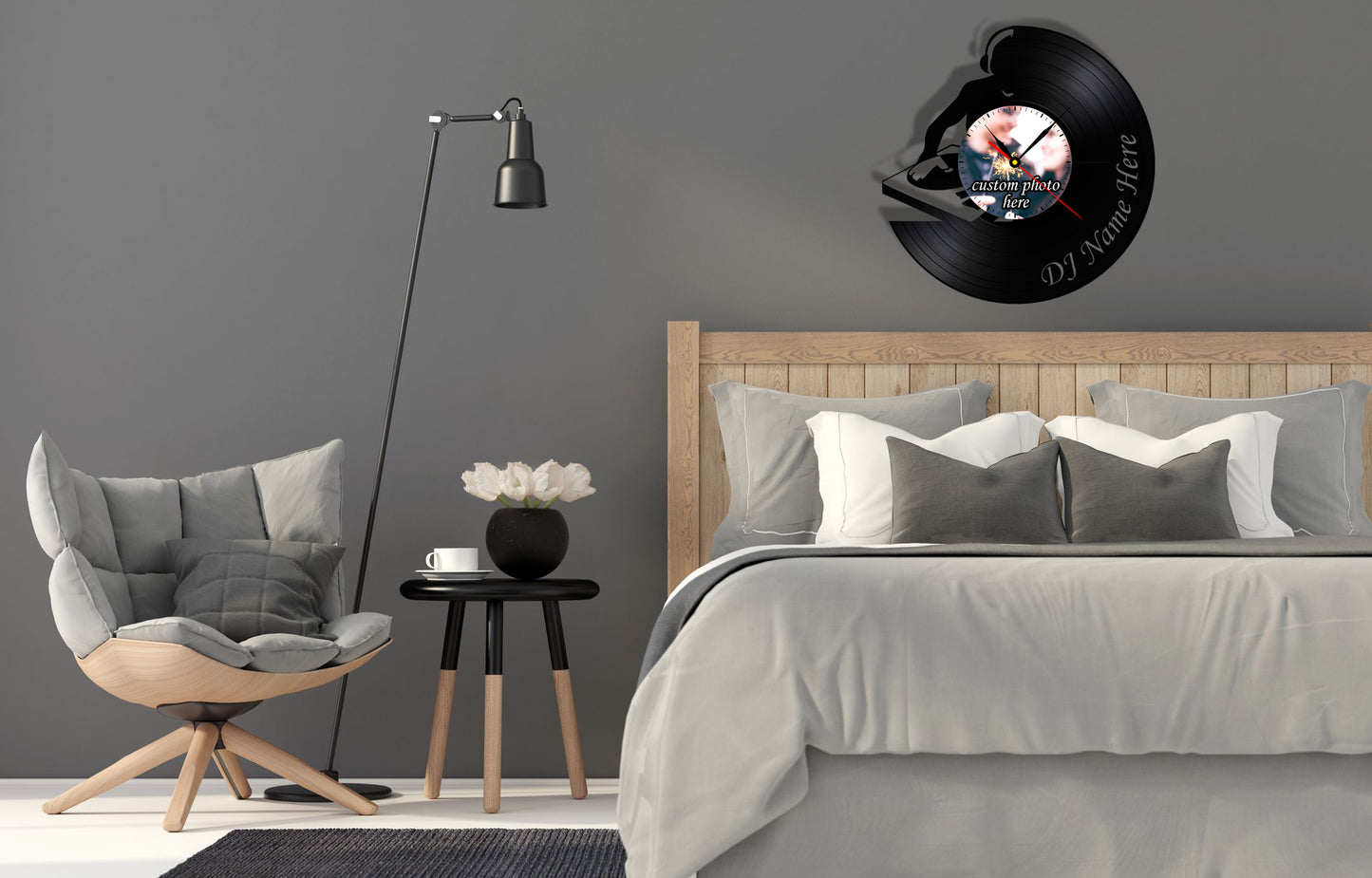 DJ Gift for Men Vinyl Record Clock Photo Wall Décor