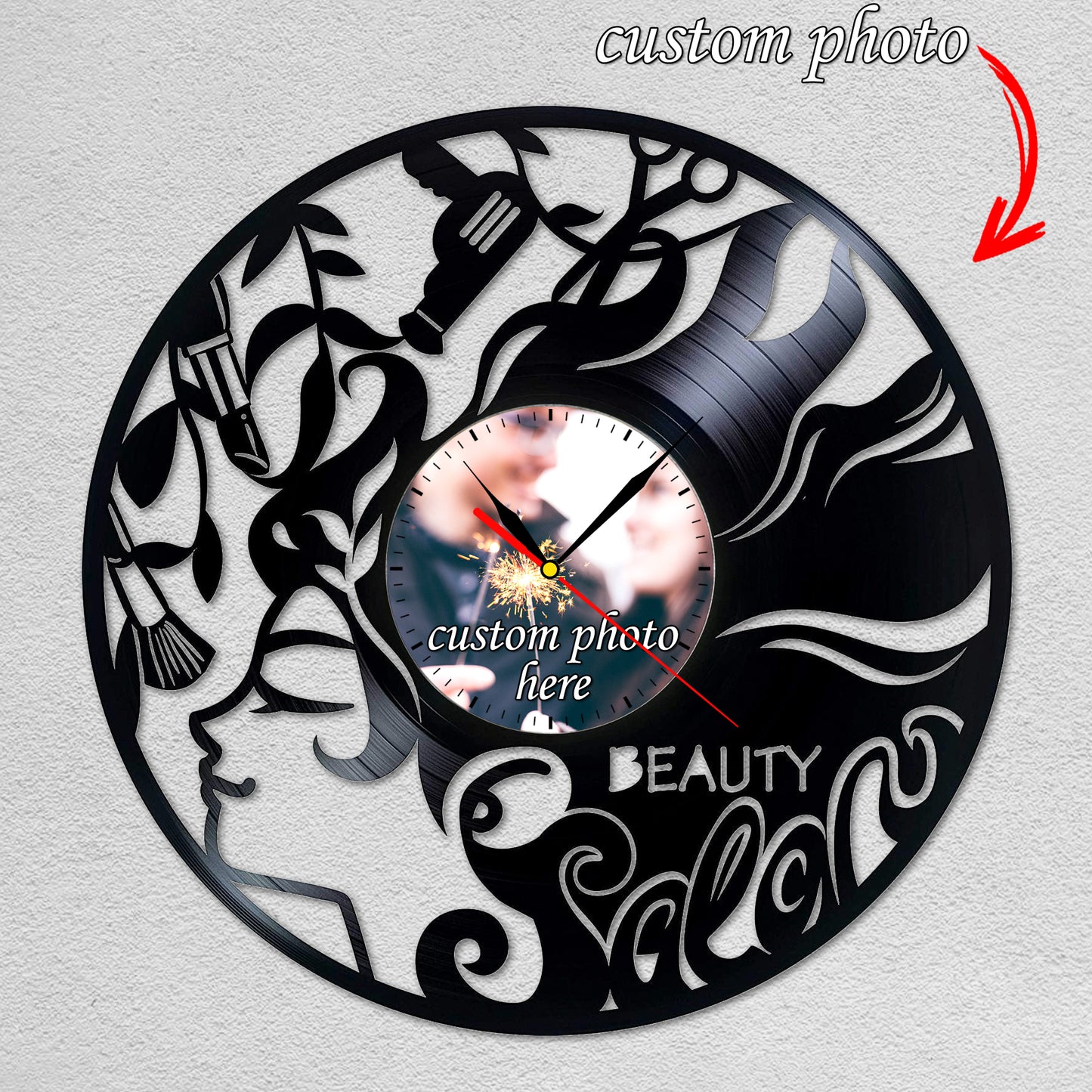 Gift for Beauty Salon Personalized Photo Clock for Female Beautician