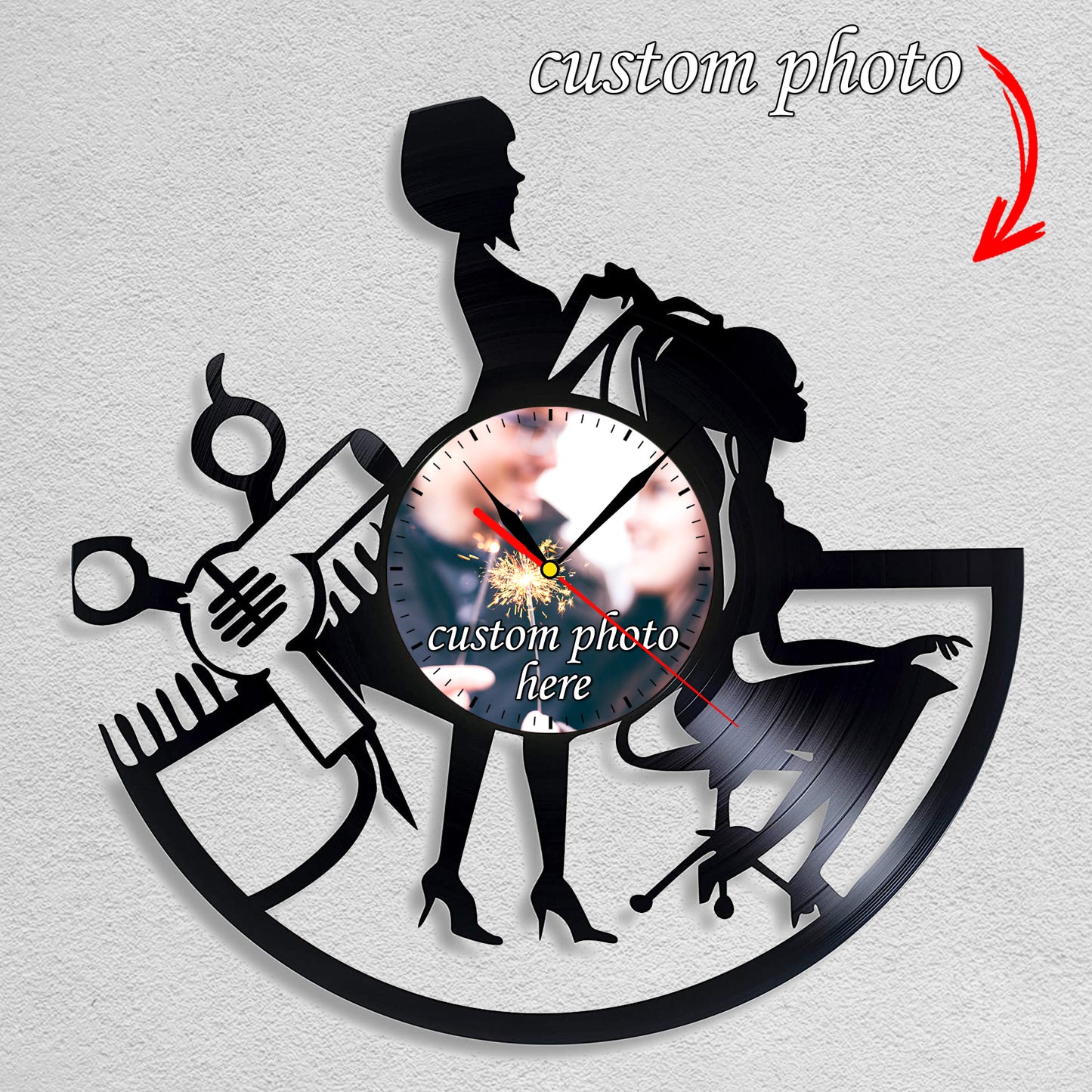 Gift for Female Hair Stylist Custom Photo Wall Decor Clock