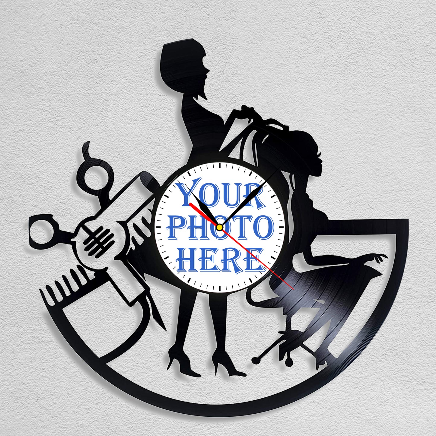 Gift for Female Hair Stylist Custom Photo Wall Decor Clock