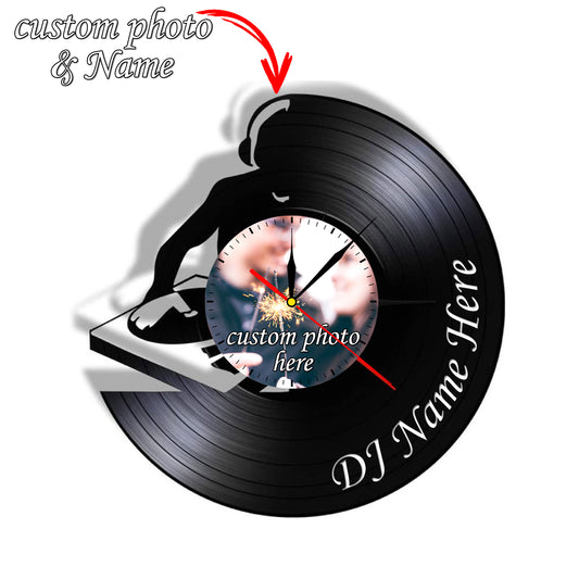 DJ Gift for Men Vinyl Record Clock Photo Wall Décor