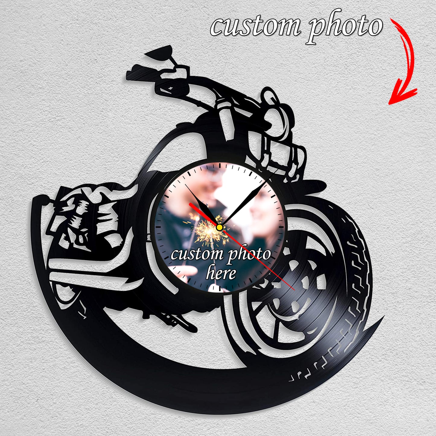 Personalized Photo Wall Decor Clock Gift for Bikers