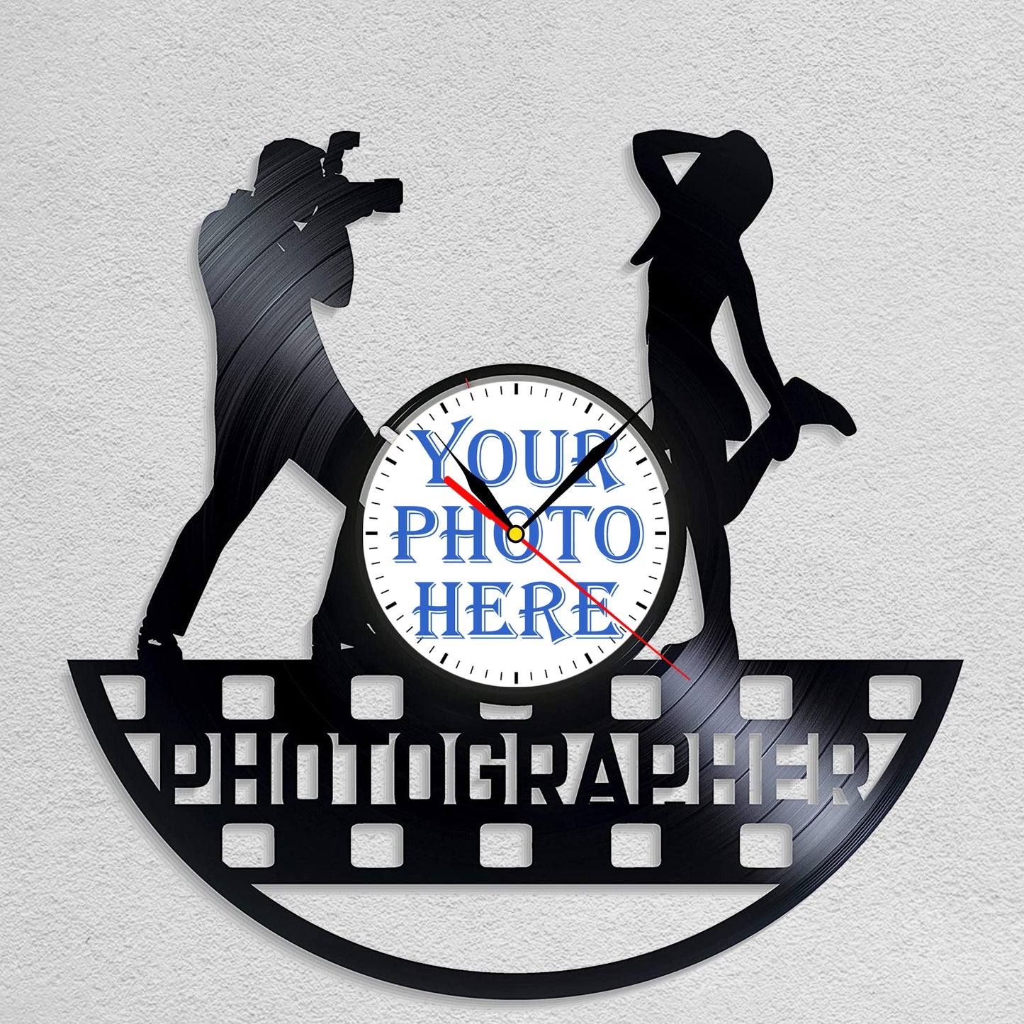 Gift for Photographer Men Custom Photo Vinyl Clock