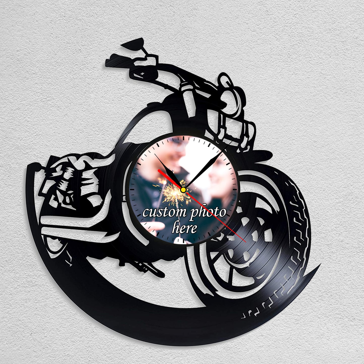 Personalized Photo Wall Decor Clock Gift for Bikers Loforay.com