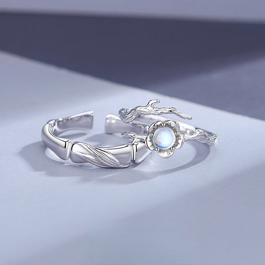 Moonstone Blossom Couple Wedding Bands
