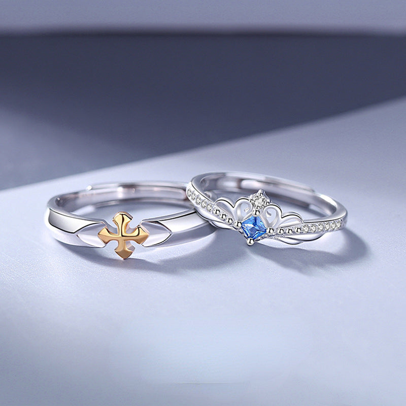 Custom Crown Couple Promise Rings Set