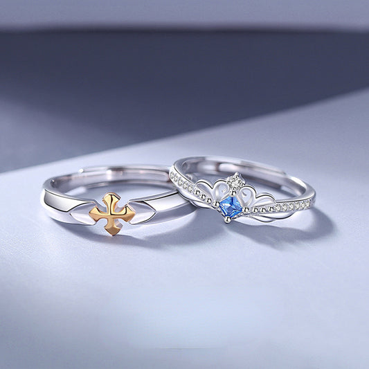 Custom Crown Couple Promise Rings Set