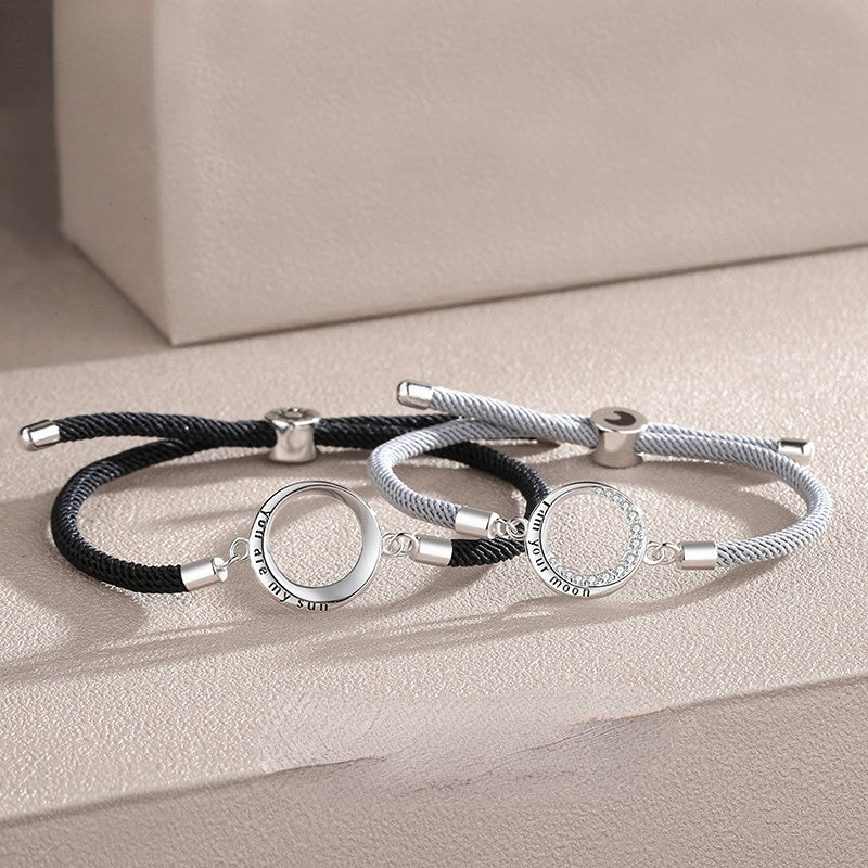 Engravable Sun and Moon Bracelets Set for Couples