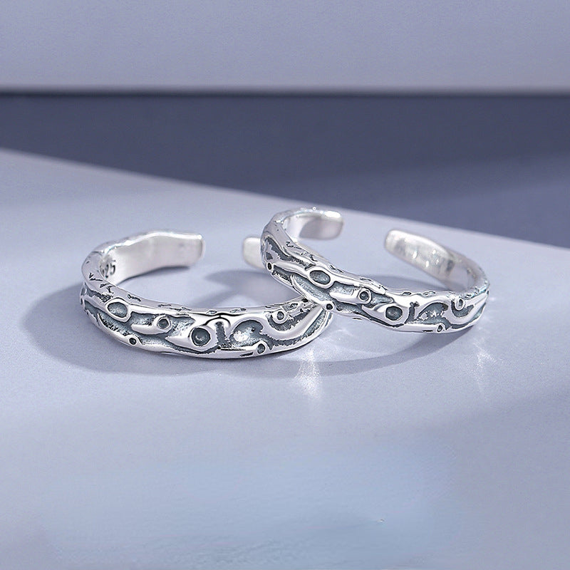Meteorite Style Couple Wedding Rings Set