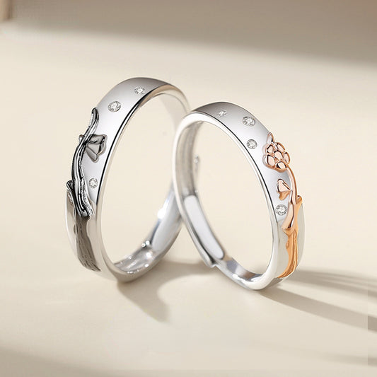 Engraved Rose Matching Wedding Rings for Couple