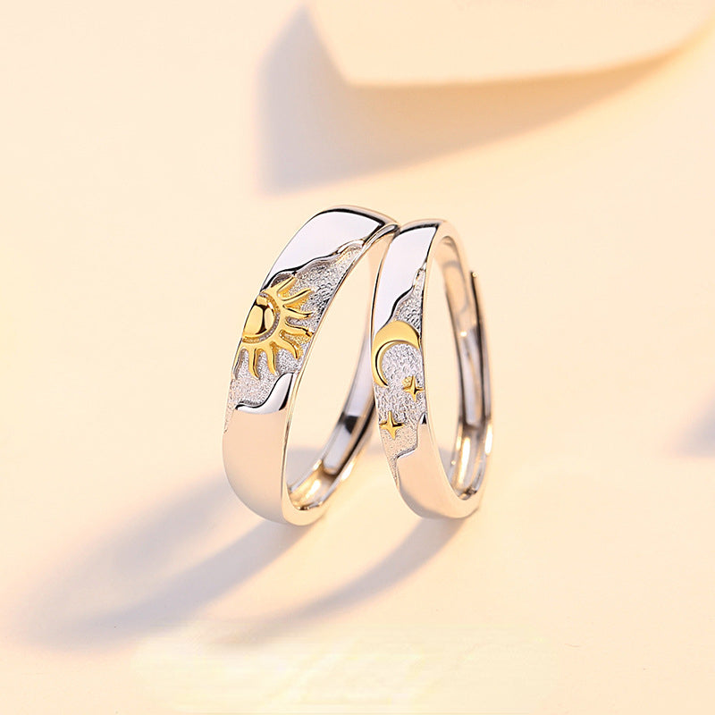 Custom Engraved Sun and Moon Couple Wedding Bands