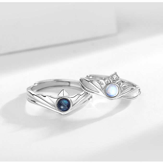 Custom Engravable Crown Couple Rings Set