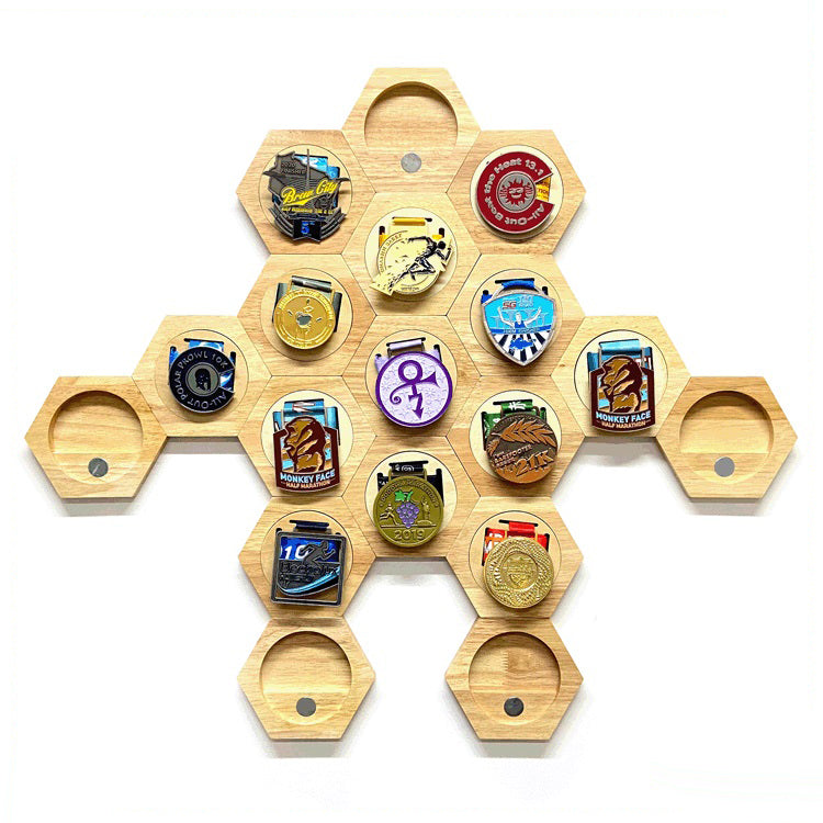 Honeycomb Wooden Wall Decoration Medals Display Set of 6