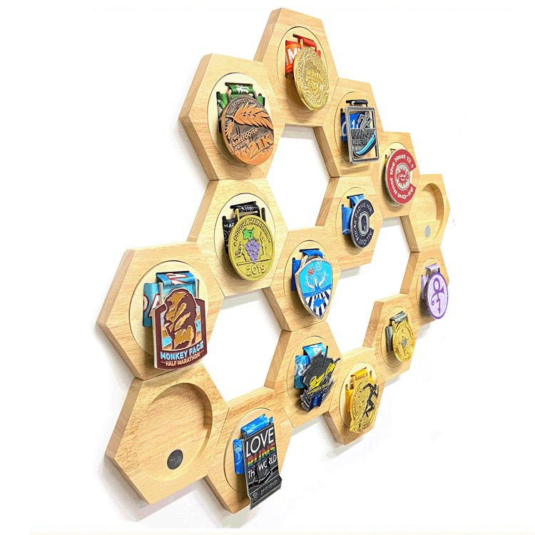 Honeycomb Wooden Wall Decoration Medals Display Set of 6