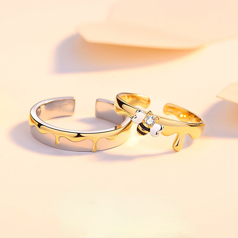 Cute Honey Bee Gf Bf Couple Rings Set