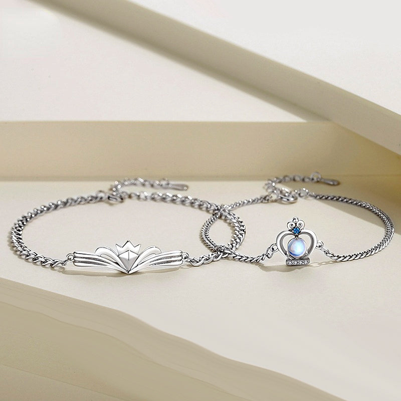 King Queen Crown Moonstone Couple Bracelets Set