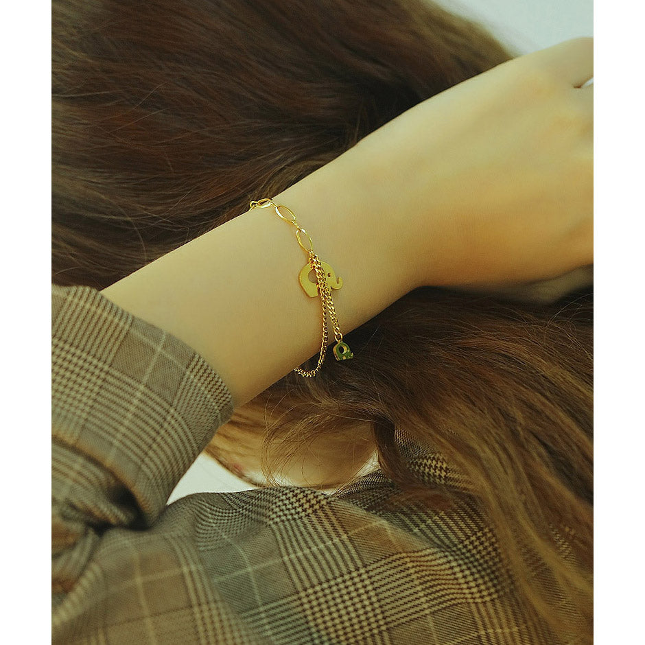 Figaro Link Elephant Charm Bracelet