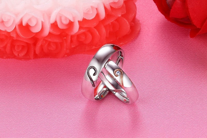Custom Half Hearts Titanium Wedding Bands for two