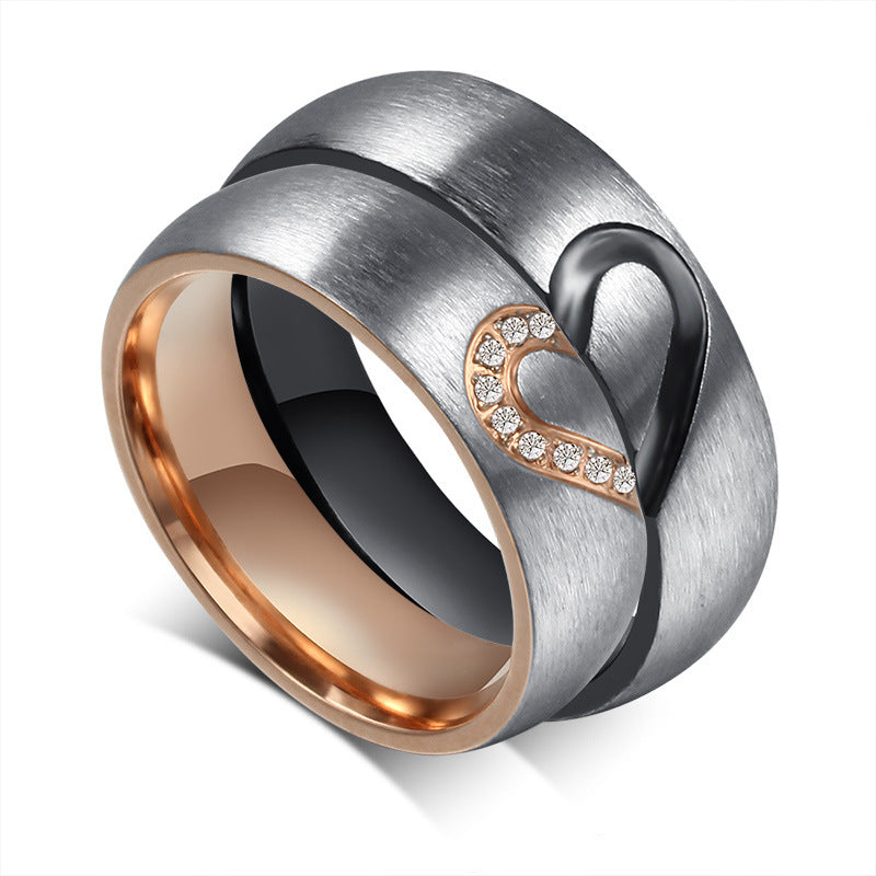 Engravable Half Hearts Couple Promise Rings Set