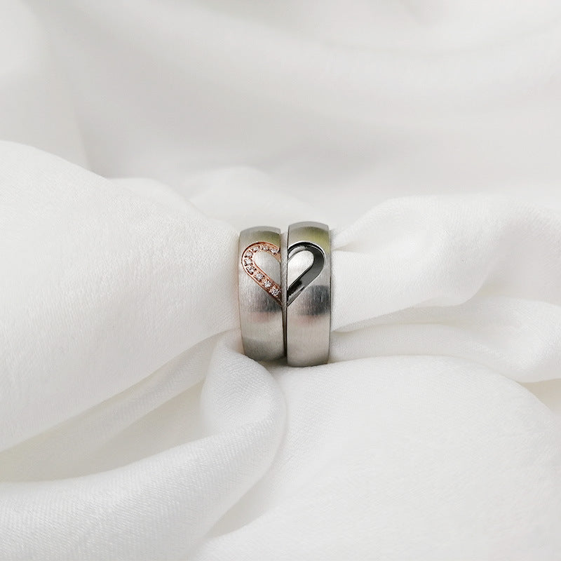 Engravable Half Hearts Couple Promise Rings Set