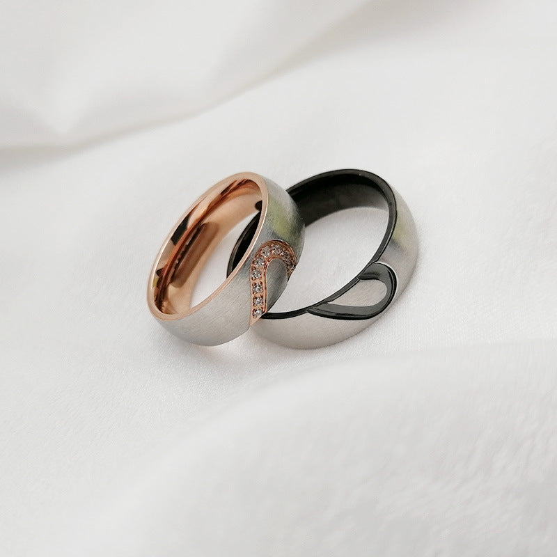 Engravable Half Hearts Couple Promise Rings Set