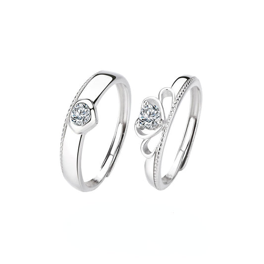 Matching Crown Couple Wedding Rings Set