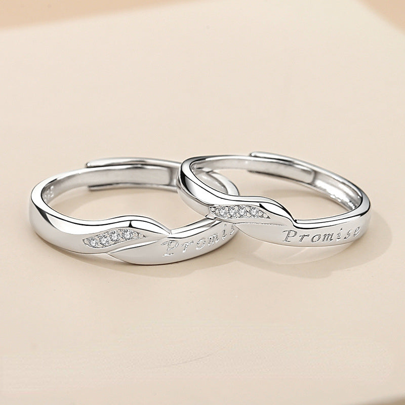 Engravable Silver Promise Rings Set for Couples