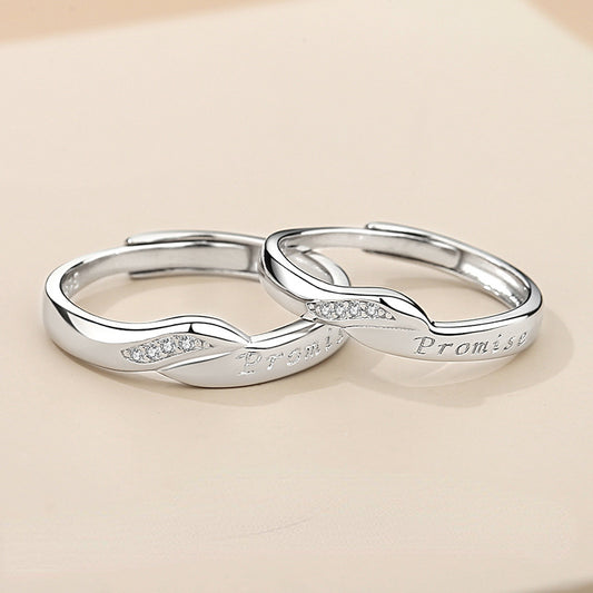 Engravable Silver Promise Rings Set for Couples