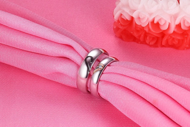 Custom Half Hearts Titanium Wedding Bands for two