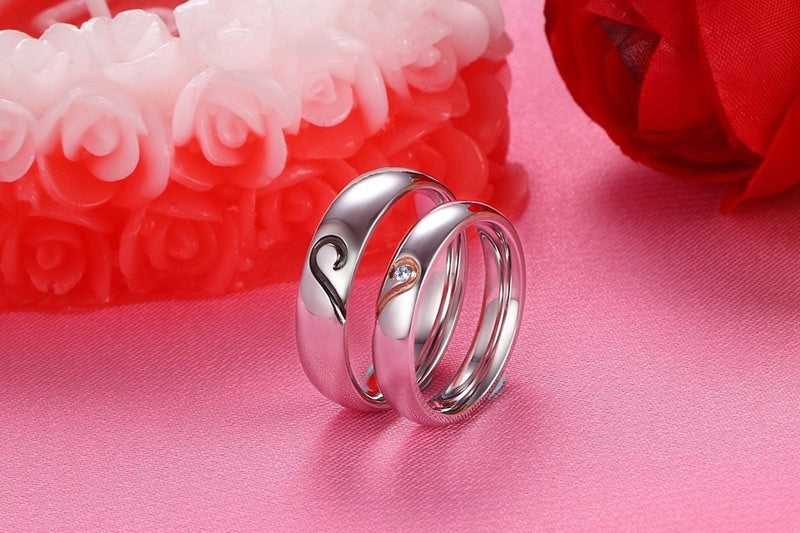 Custom Half Hearts Titanium Wedding Bands for two