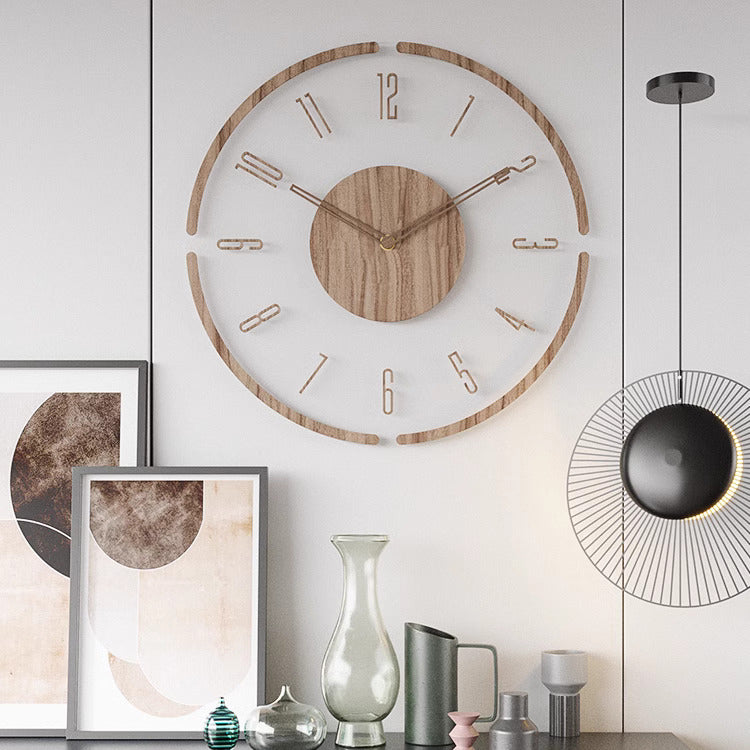 Nordic Solid Wood Silent Wall Clock 14 Inches