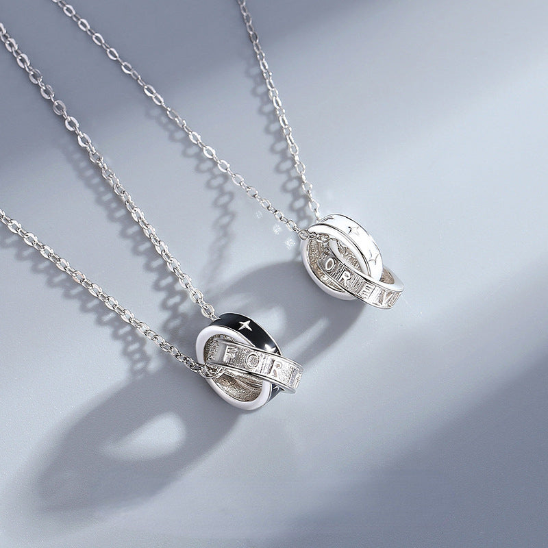 Interlocking Double Rings Forever Couple Necklaces Set