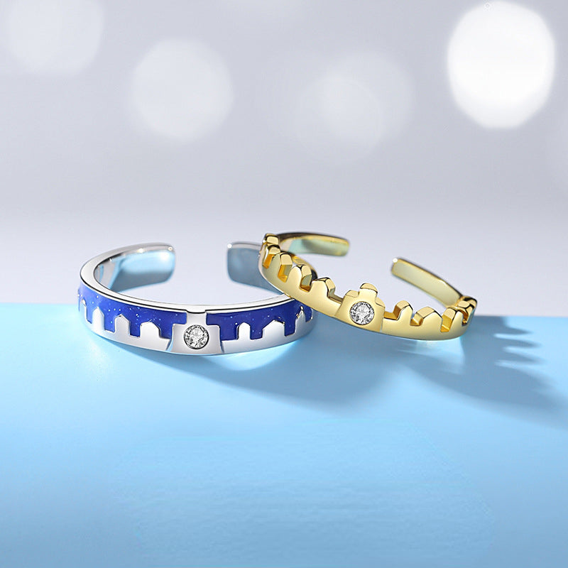 Engravable Night and Dawn Couple Promise Rings