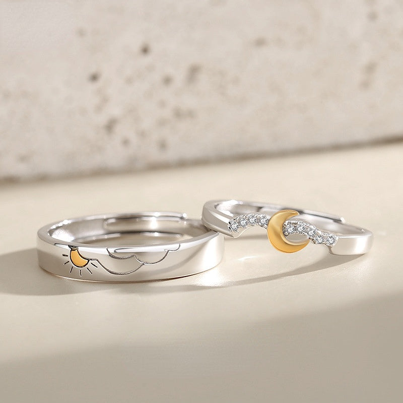 Engravable Sun and Moon Promise Rings for Couples Birthday Gift