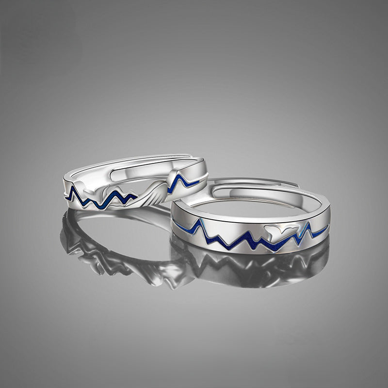 Engraved Heartbeat Couple Rings Set for two